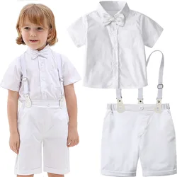 Boys Christening Outfits Toddler White Suit for Baptism Baby Wedding Clothing Set Infant Gentleman Birthday Short Sleeves 2PCS