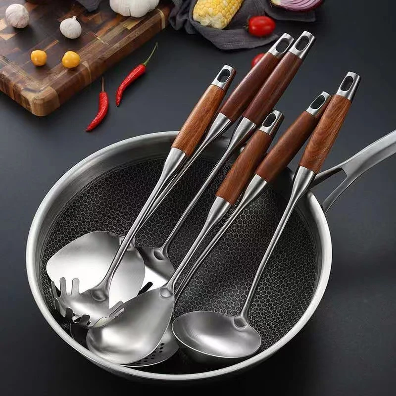 304 Stainless Steel Wok Spatula Rosewood Handle Kitchen Essentials Cooking Tools utensilio Accessories Slotted Turner Rice Spoon