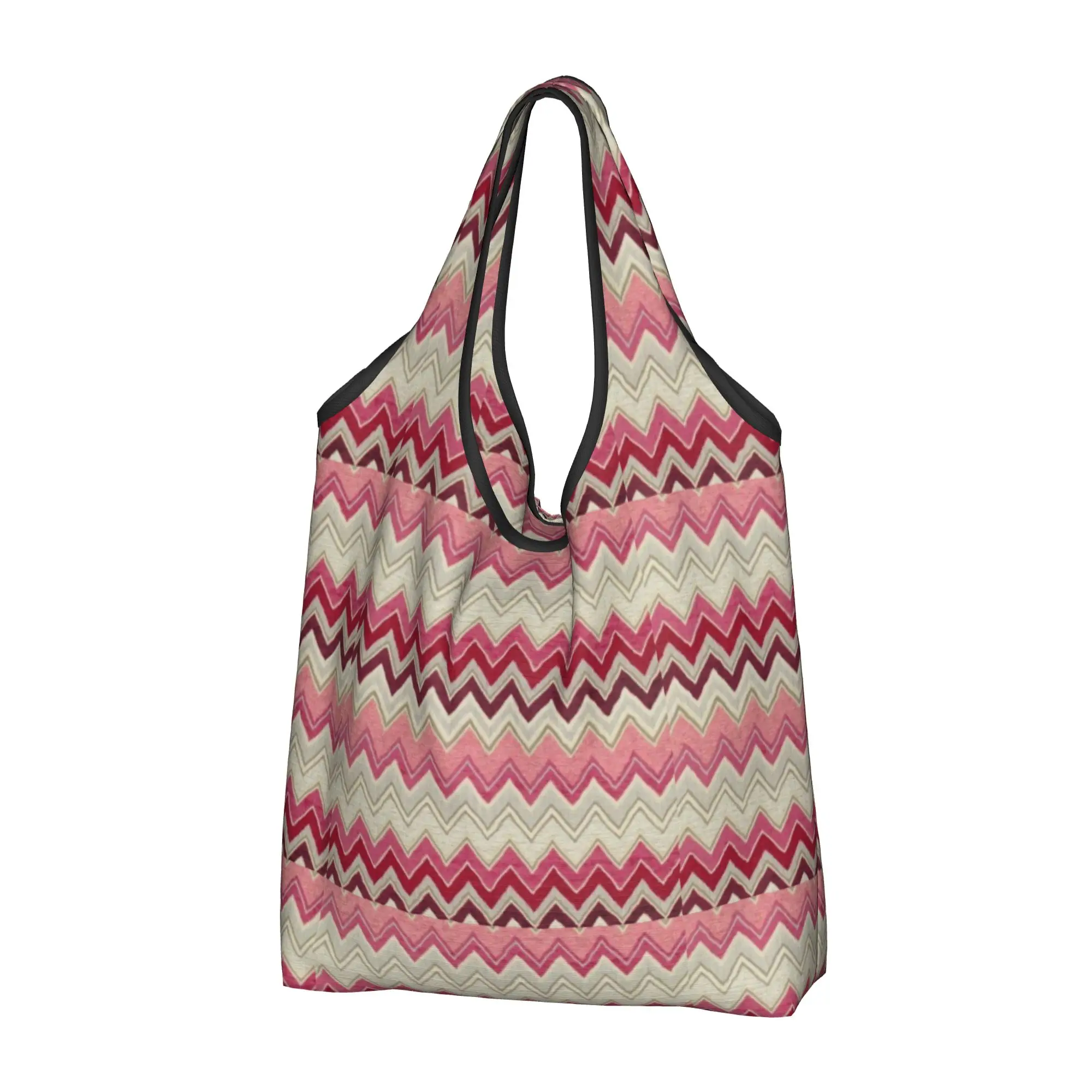 Kawaii Chic Modern Home Zig Zag Shopping Tote Bags Portable Geometric  Multicolor Groceries Shopper Shoulder Bag
