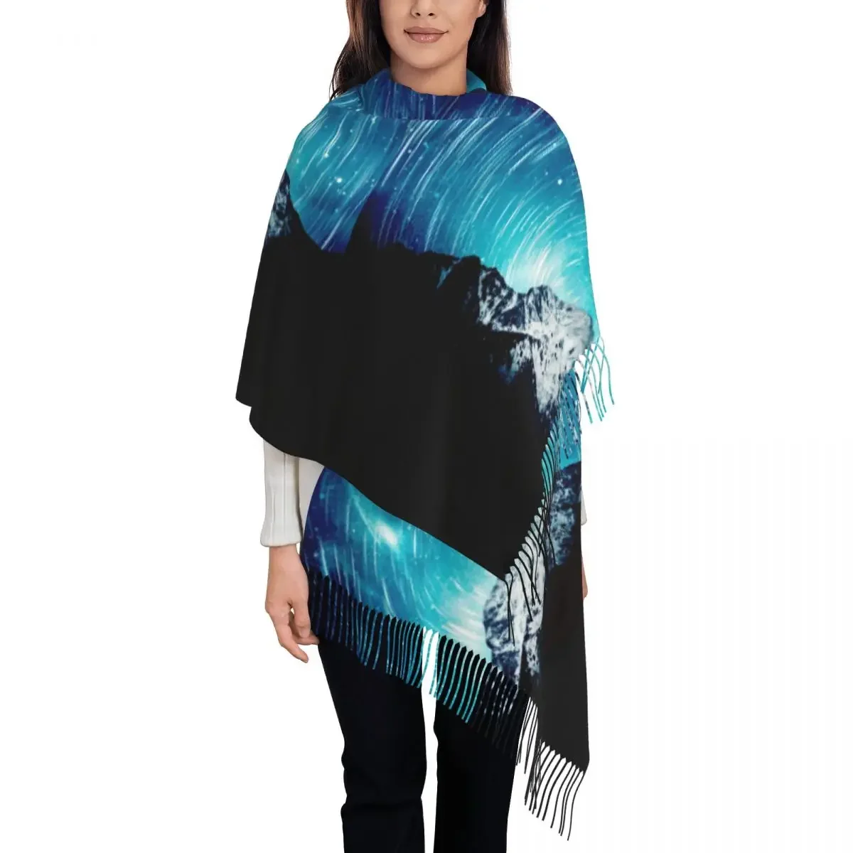 Mountain Print Scarf with Tassel Nature Galaxy Warm Soft Shawls Wrpas Female Printed Headwear Scarves Autumn Casual Bufanda