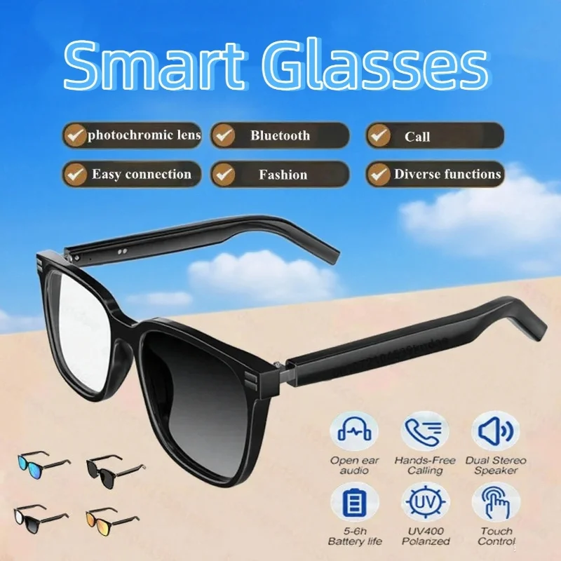 

Smart Glasses Bluetooth Anti Blue Photochromic Listen Music Calls Color Changing Lens Versatile Functions Stylish Glasses