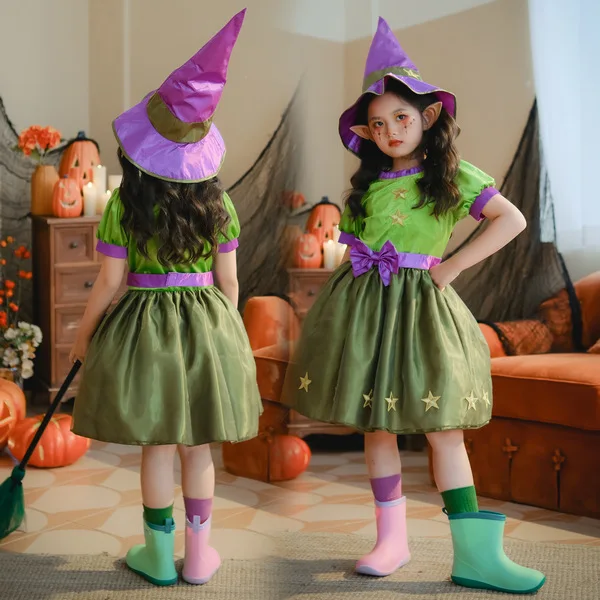 

Halloween Children's Costumes Girls Princess cosplay Green Pixie Kids Dresses Festive Kids Play Costumes