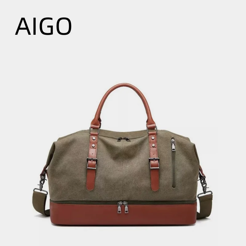 

AIGO Canvas PU Men Travel Bags Carry on Luggage Bags Men Duffel Bags Handbag Travel Tote Large Capacity Weekend Bag Overnight