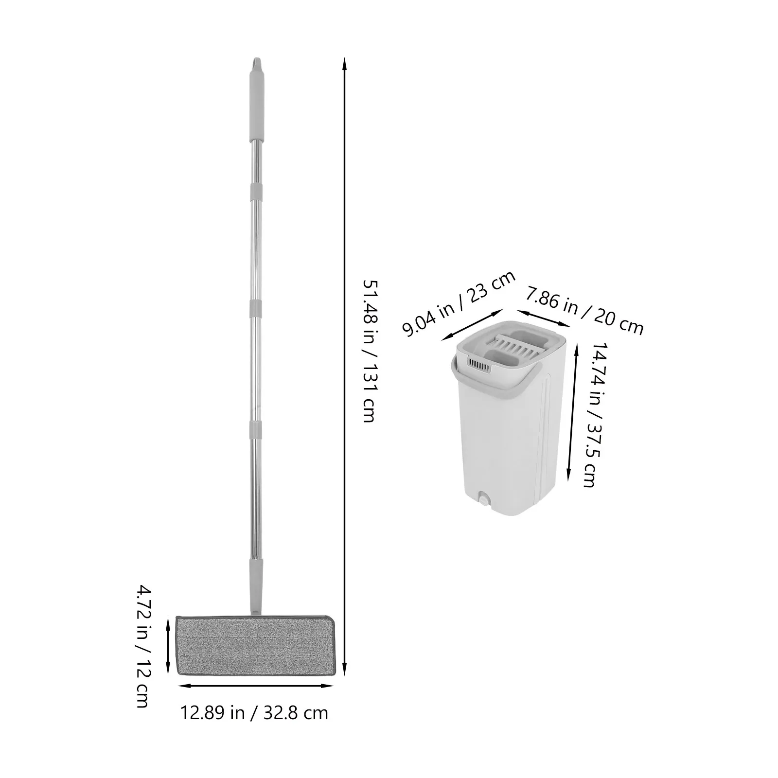 Flat Mop and Bucket with Wringer Set White Household Cleaning System for Wet Dry Floors Walls Windows Tiles Wood Carpets