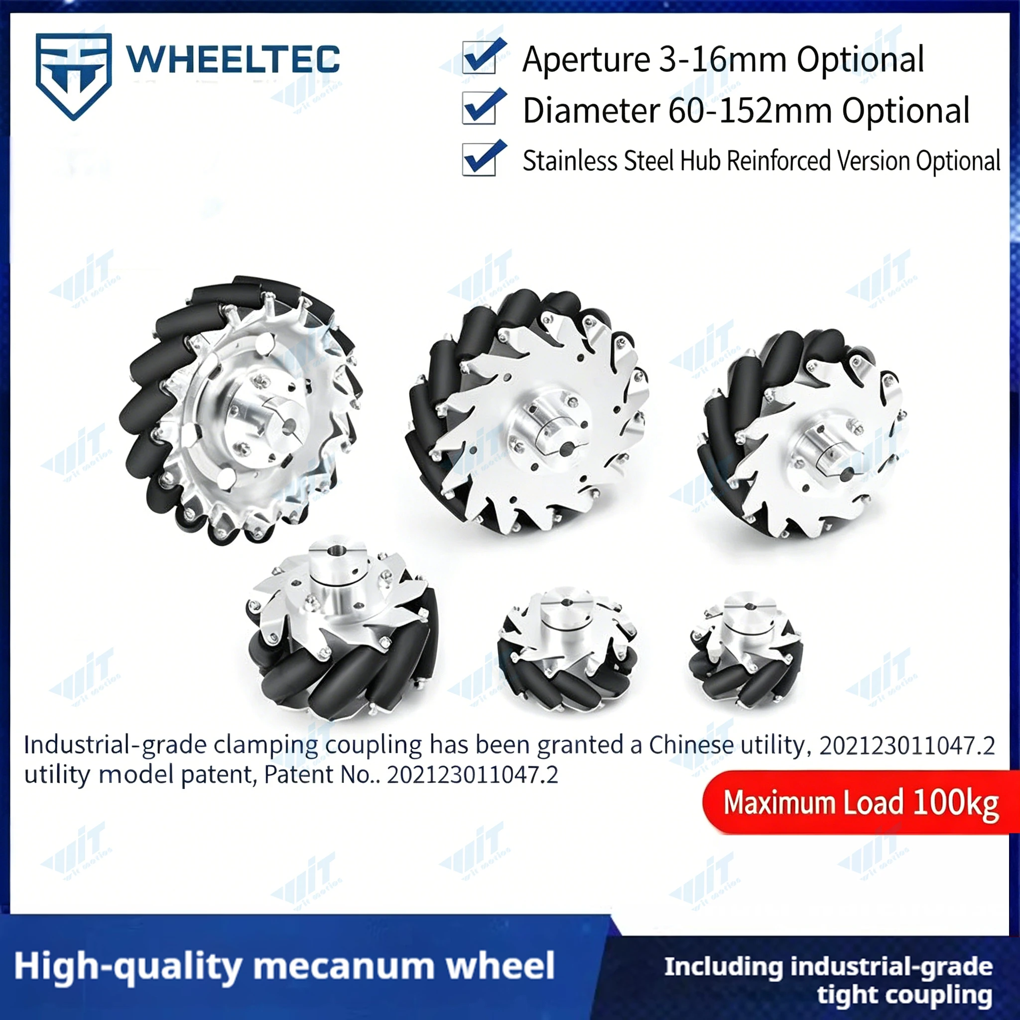 4pcs-mecanum-wheel-set-with-industrial-clamping-coupling-60-75-100-127-152mm-agv-robot-smart-car-wheels