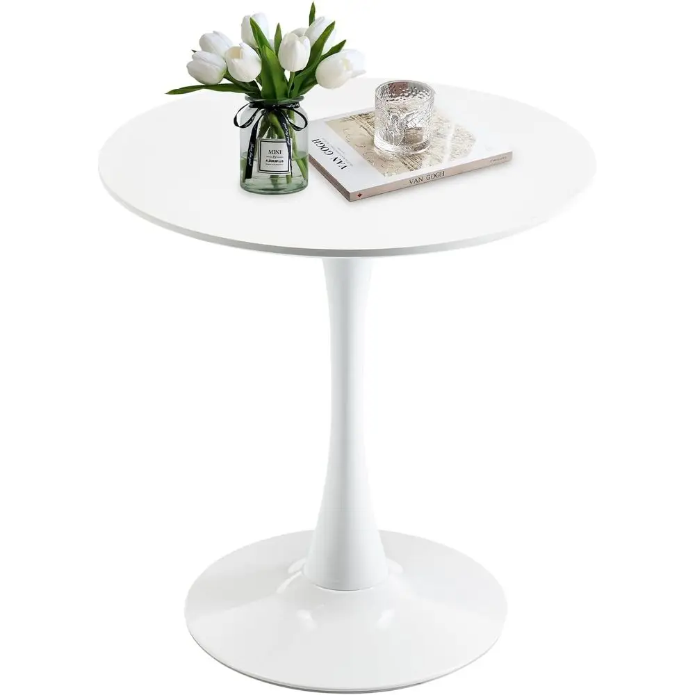 

Compact 27.5 Round Dining Table, Tulip Style for 1-2, Ideal for Space-Saving in Kitchen or Cafe, White Base