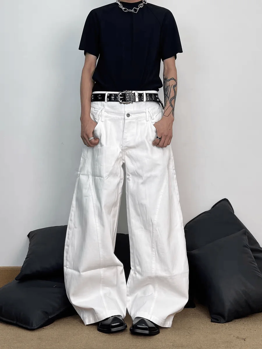 

Мужские джинсы прямого кроя в стиле ретро-американский рабочий стиль, с двойным поясом, эффектом стройности и драпировкой, повседневные брюки