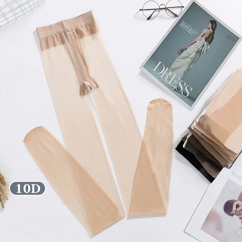 DOIAESKV 10D ultradünne Damenstrumpfhose, sexy transparente Nylonstrumpfhose, atmungsaktiv, dehnbar, durchsichtige Strümpfe für Frauen
