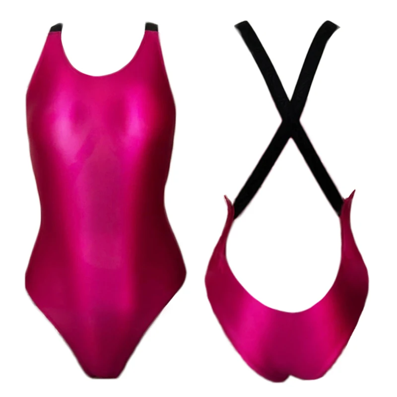 XCKNY Satin Glossy One Piece Swimwear Silky Shiny Bathing Suits High Elasticity Bodysuit high fork strap casual glossy swimsuit