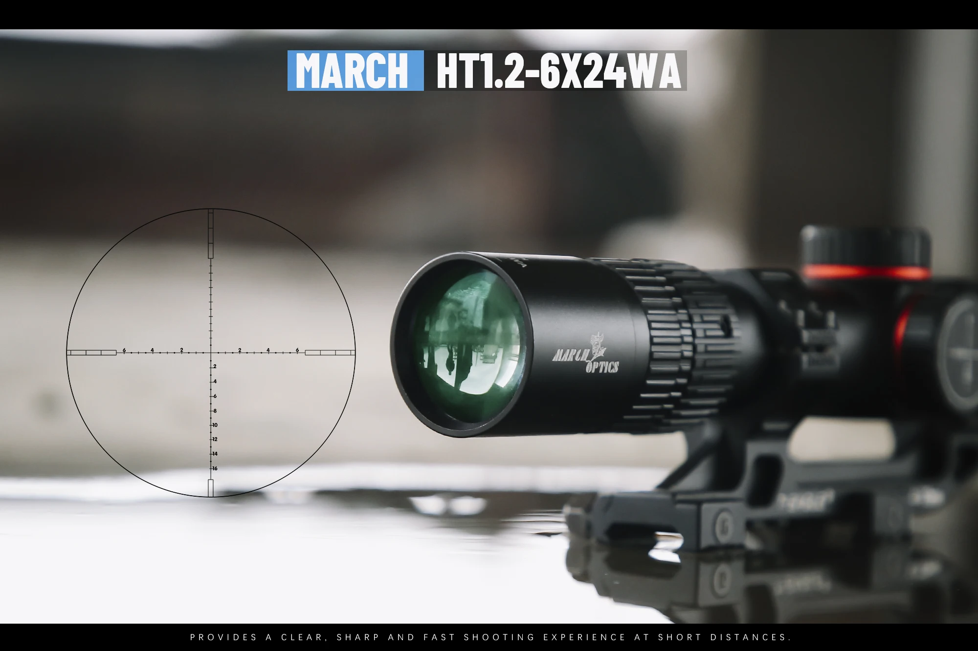 MARCH Tactical Optical  HT1.2-6X24WA Sight Wide Angle Rifle Scope for Hunting And Shotting Airsoft Air Guns Sight With Mounts view 5