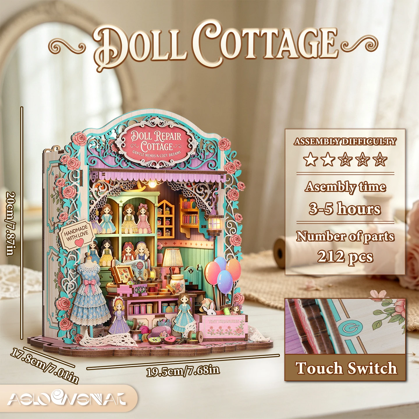Toy Store Bookstore Book Nook Kit 3D Wooden Puzzle DIY Miniature Dollhouse Model Building Home Decoration Gifts