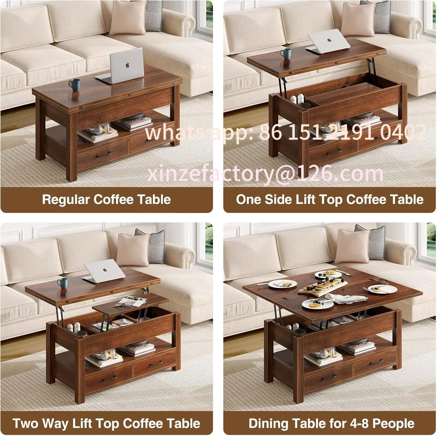 Customizable  multifunctional convertible coffee table with drawer compartment, suitable for home office