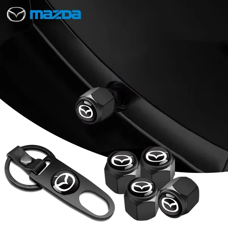 Car Wheel Tire Valve Stems Cap With Keychain Keyring Badge For Mazda 2 3 6 CX-3 CX-5 CX-8 MX-30 MX-5 BT-50 ATENZA ATENZA R360