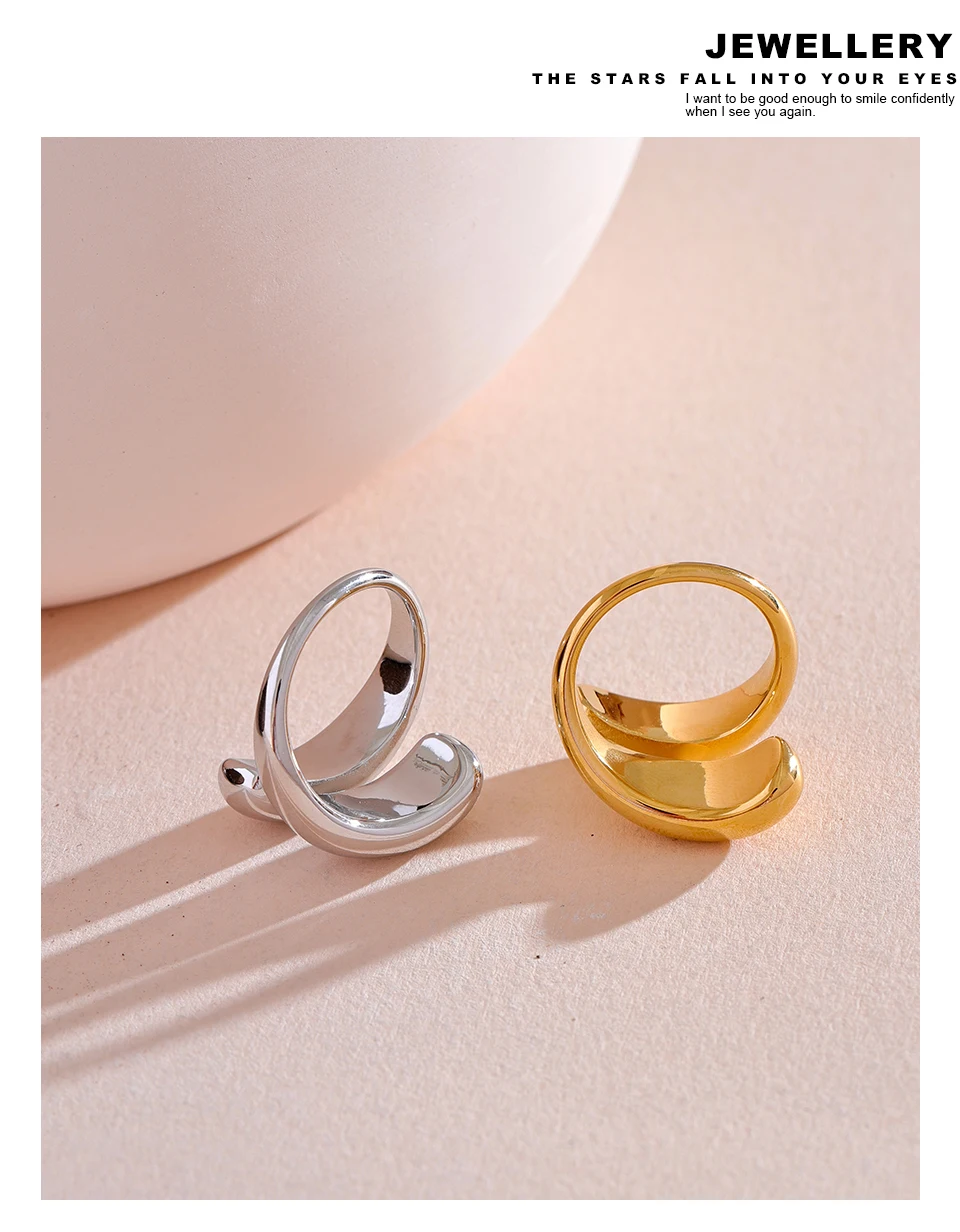 Yhpup Chic Einzigartiger, ungewöhnlicher Ring aus Edelstahl, wasserabweisend, 18 Karat PVD-beschichtet, schlicht, schlankes Metall, Modeschmuck, Bijoux-Geschenk – Detail 5