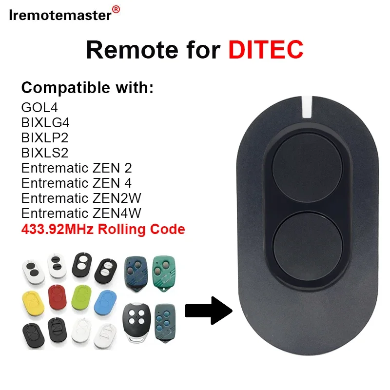 For Ditec Entrematic ZEN2 ZEN4 ZEN2W ZEN4W Garage Remote Control 433.92MHz Rolling Code