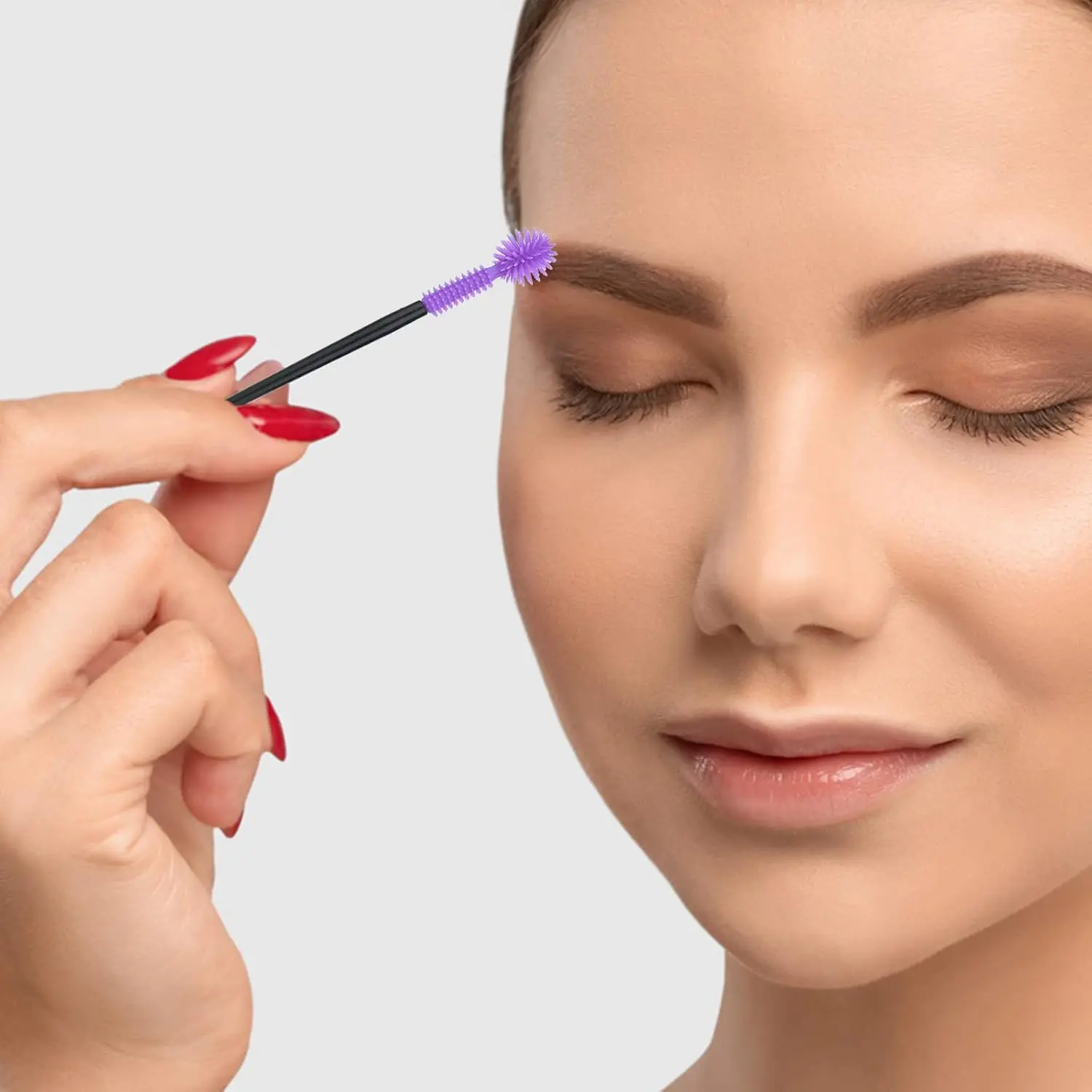 50 cepillos de silicona morados para pestañas, varitas desechables para rímel con forma de bola ajustable para extensiones de pestañas y maquillaje