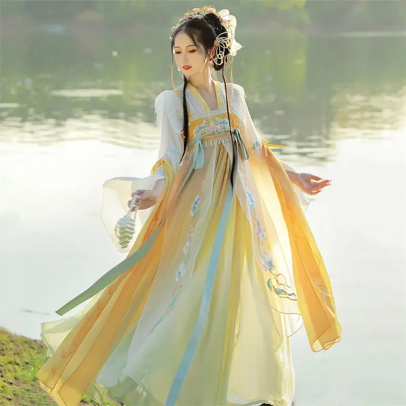 Vestido Hanfu de Hada dulce Vintage de estilo chino para mujer, trajes de princesa con bordado Floral elegante, conjuntos de batas de baile para escenario Cosplay