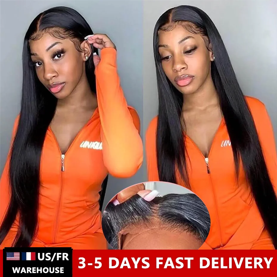 Wear Go Glueless Wig Smooth Straight Human Hair Wigs 30 32 Inch 6x4 5×5 HD Lace Closure Wig Pre Plucked Pre Cut Human Hair Wigs