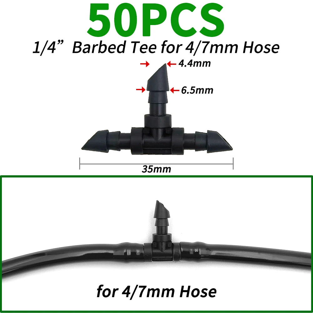 50 stks Prikkeldraad Connectors Irrigatie Fittings Druppelirrigatie Prikkeldraad Connectors 4/7mm Tubing Fittings voor Bloempot Tuin Gazon 5