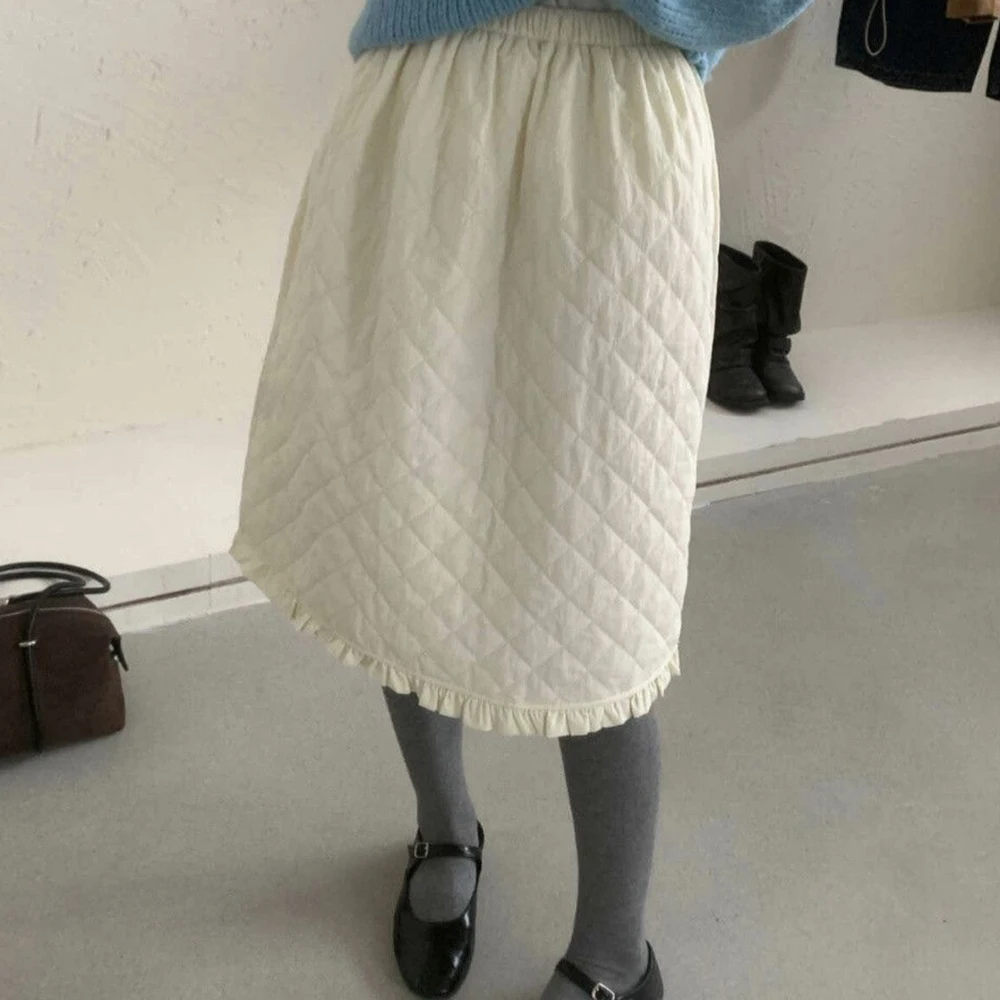 

2025 autumn and winter padded warm square new elastic casual ear skirt with pockets small sweet and versatile