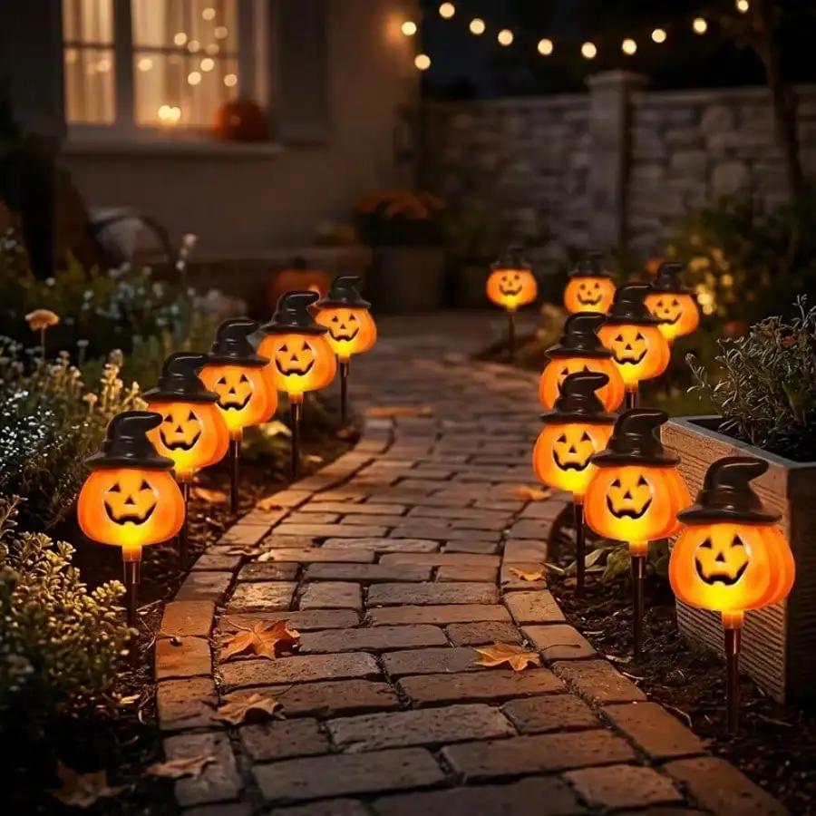 6pcs Outdoor/ Halloween Pumpkin Lights Suitable For Garden, Yard, Lawn, Grave - Pole-Mounted Spooky Jack-O'-Lantern Decorations With Solar Panel, Plastic For Cemetery & Party (No Removal)sr260824131509710554317