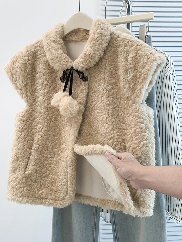 Authentic Korean Style Sweet Softness Top High-End Furry Ball Belted Vest Gentle Feel Beautiful Design Ladies' Vest