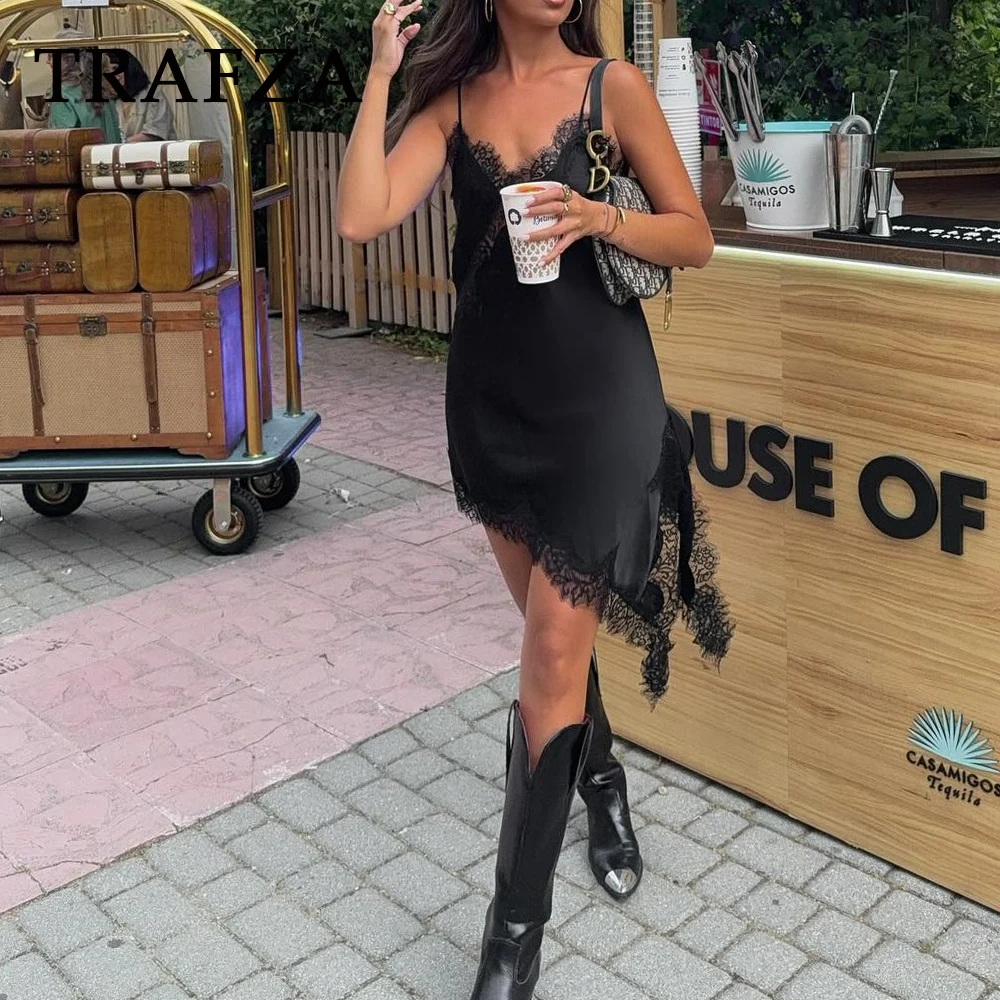 KONDALA Chic Lace Giallo Y2K Sexy Slim Donna Abiti Cami Mini Abito Asimmetrico Moda 2025 Summer Night Party Abiti Femminili