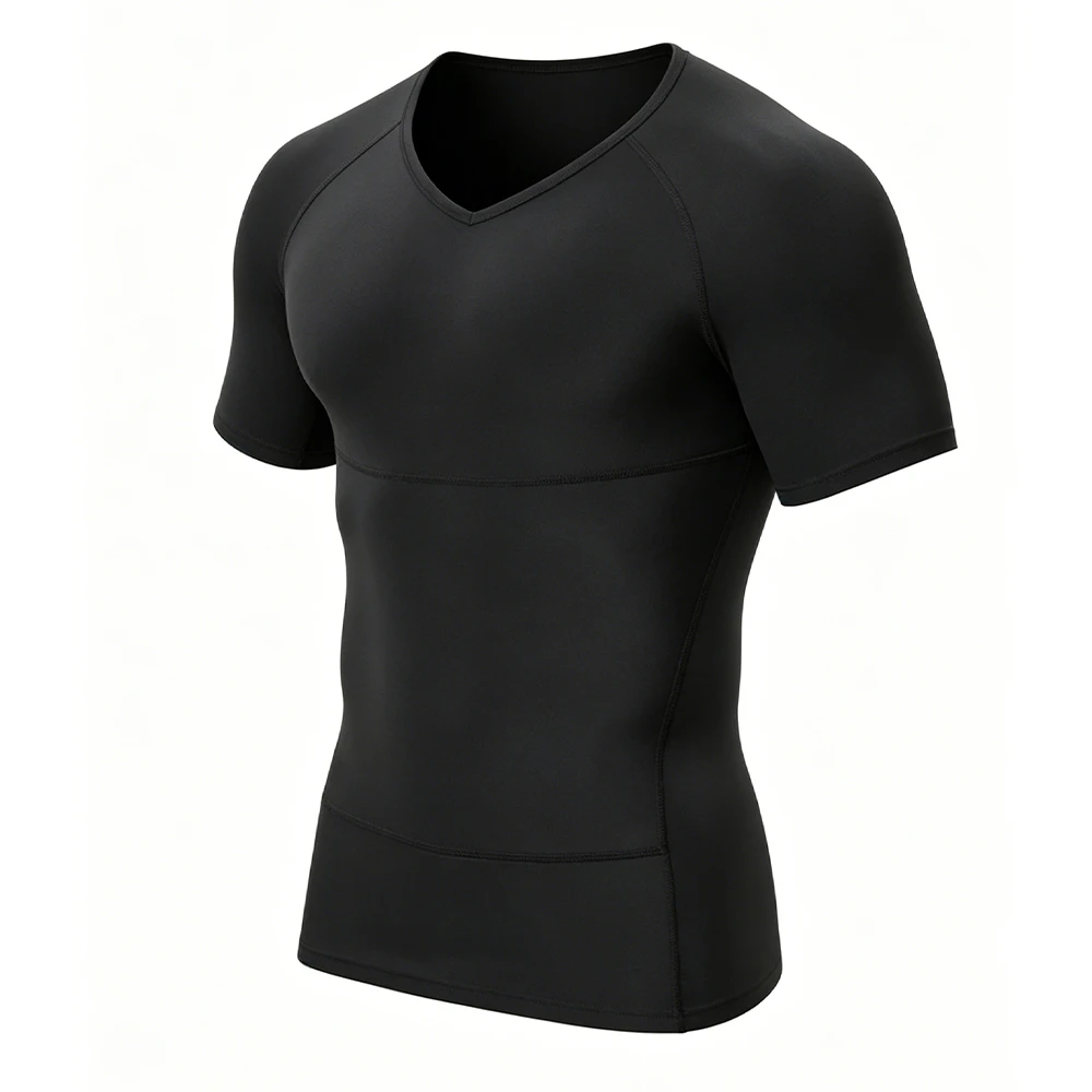 Men V Neck Compression Shapewear Shirt Gynecomastia Chest Shaper Slimming Undershirt Tummy Control Body Shaper Top