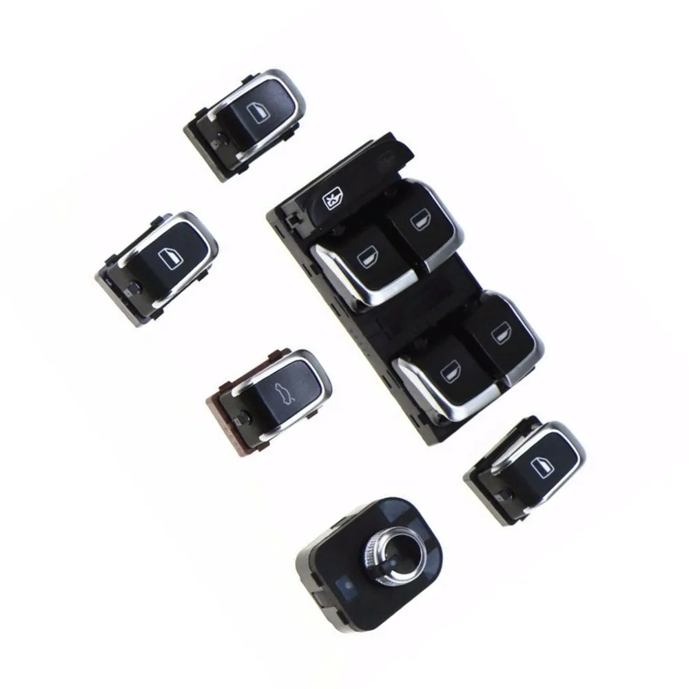 6Pcs Chrome Master Window Lifter with Folding Side Mirror Trunk Switch Kit for Audi Q5 A4 A5 8KD959831A 8KD 959 851A 4GD959855