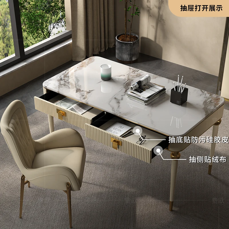 Scrivania da studio di lusso leggera, scrivania moderna di fascia alta per la casa in ardesia di marmo