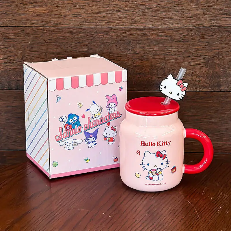 Керамическая чашка с милым мультяшным рисунком «Hello Kitty My Melody», кружка с крышкой, чашка с соломинкой, красивая бытовая кофейная чашка, рождественский подарок
