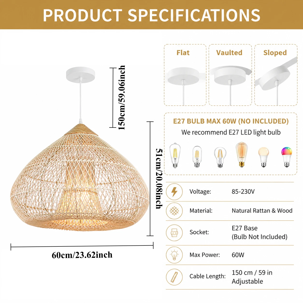 JOYINLED 60CM Handgefertigter – Wicker Pendant Shade Bewertung und Preis