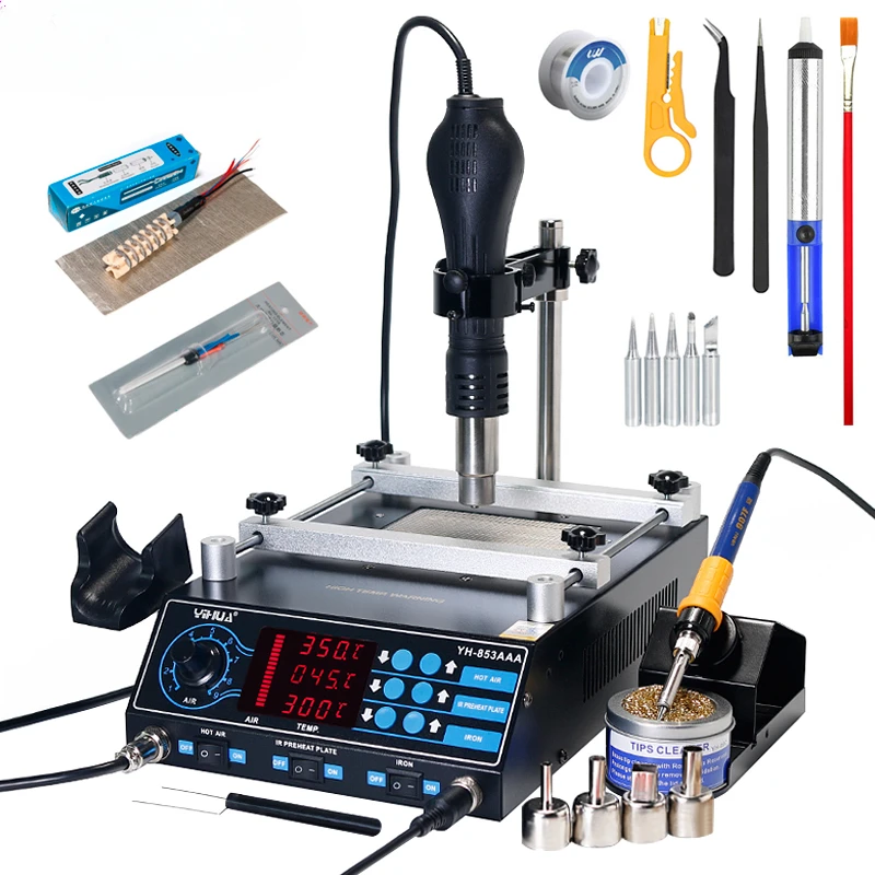 

YIHUA 853AAA 1270W BGA Rework Stations 3 In 1 Hot Air Gun Soldering Iron Preheating Station PCB IC Welding Desoldering Tools Set