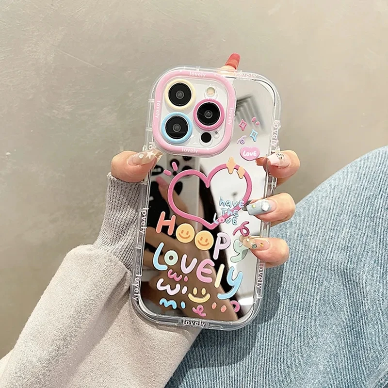 

Shockproof Back Cover for Phone, Lovely Girl Heart with Mirror, Cute Phone Case, 11, 12, 13pro 14, 15 16Pro Max