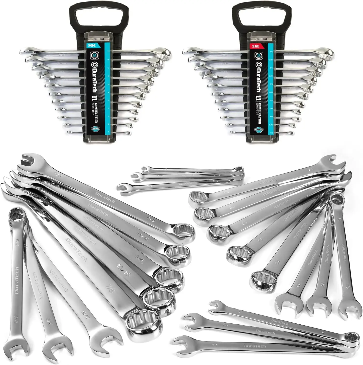 

22-Piece SAE & Metric Wrench Set, 1/4'' to 7/8'' & 8-19mm, CR-V Steel with Holder