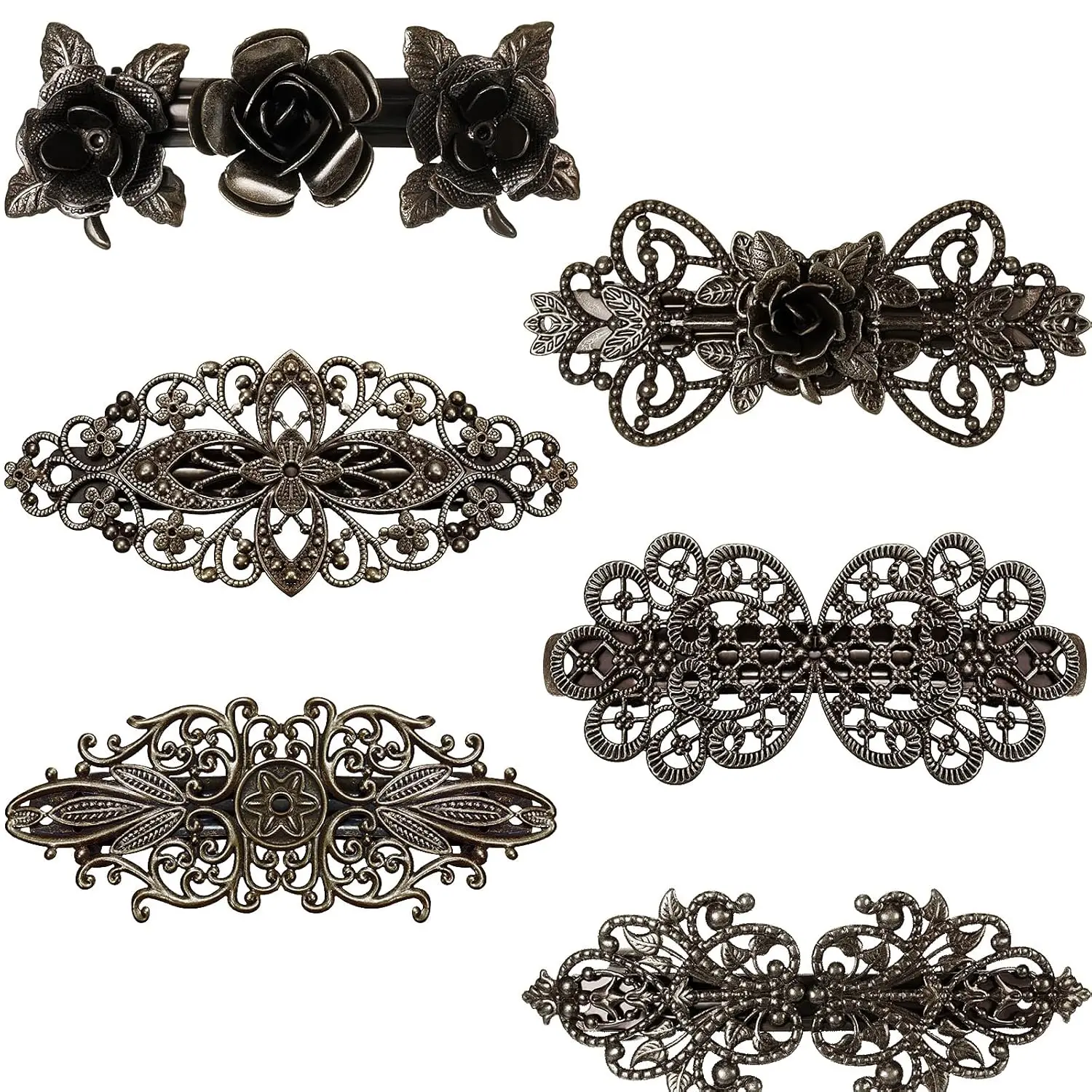 

6 Pieces Vintage Hair Barrettes for Women Retro Flower French Pearl Crystal Rhinestones Clips Hair