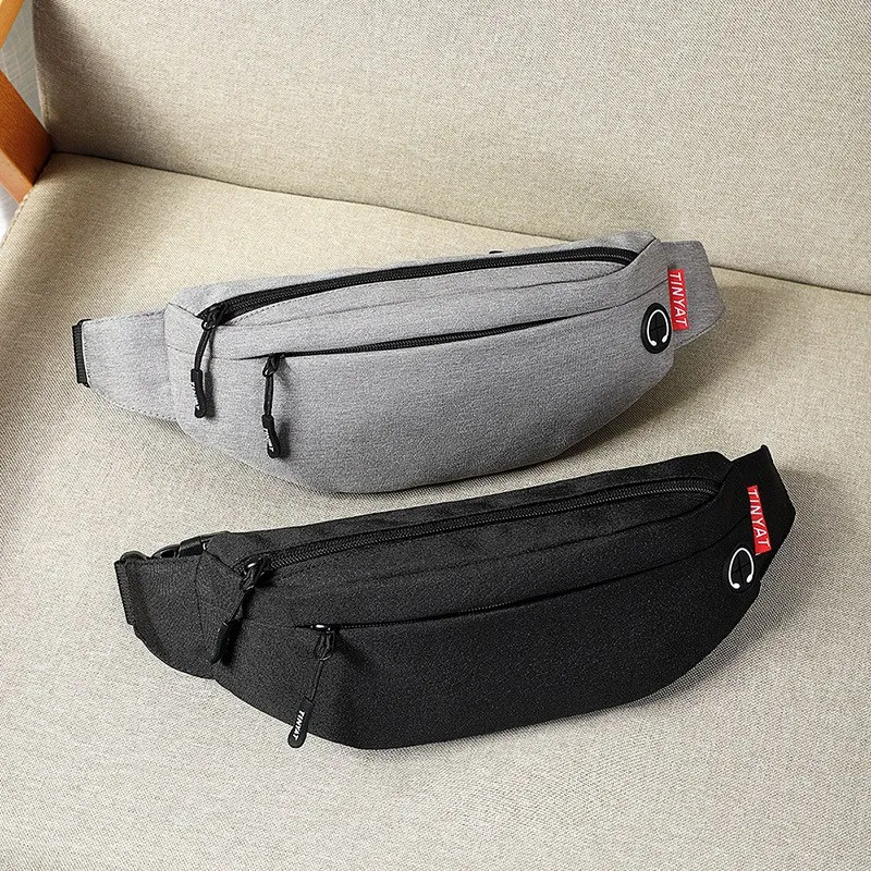 TINYAT Men Male Waist Bag Purse Casual Large Phone Belt Bag Pouch Travel Phone Bag Fanny Banana Bag Hip 4 Pockets Black