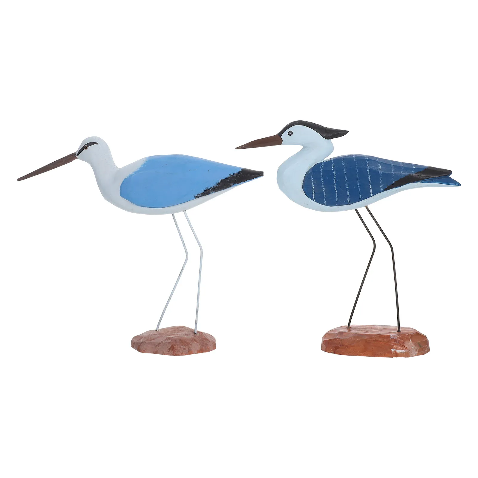Wood Seagull Statues 2Pcs Coastal Seabird Sculptures Nautical Beach Decor for Shelf Table Living Room Bedroom