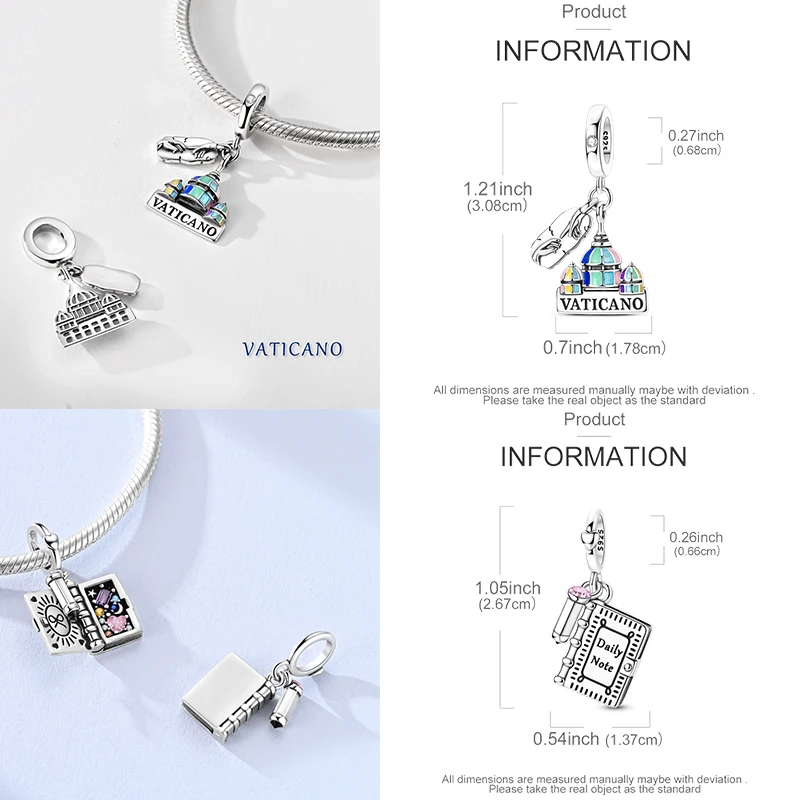 925 Sterling Silber Charm-Perlen Tagebuch Film Haus Sonne Mond Flugzeug Reise Kaffee DIY Armband Halskette Schmuck Geschenk für Frauen – Detail 14