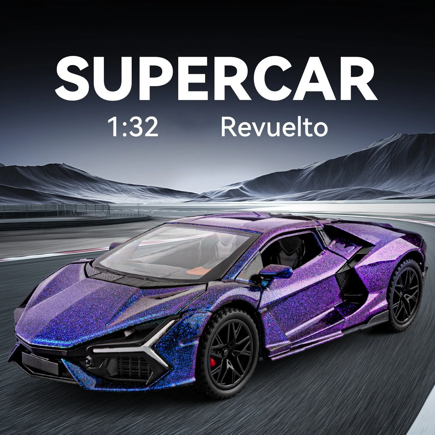 

1:32 спортивный автомобиль Revuelto, игрушечные модели из сплава, литые под давлением суперкары, двери, открытый звук, свет, орнамент, автомобили с откатным механизмом для детей, подарок