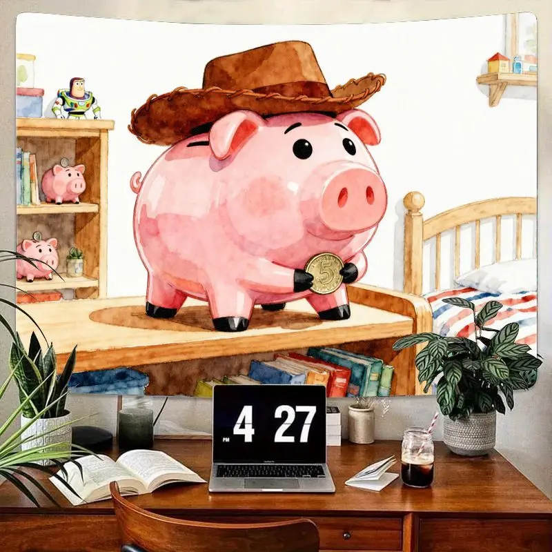 

1 шт., розовая копилка, ковбойская шляпа, гобелен, милый мультяшный настенный рисунок из полиэстера, кавайный декор для спальни, подарок для детей.