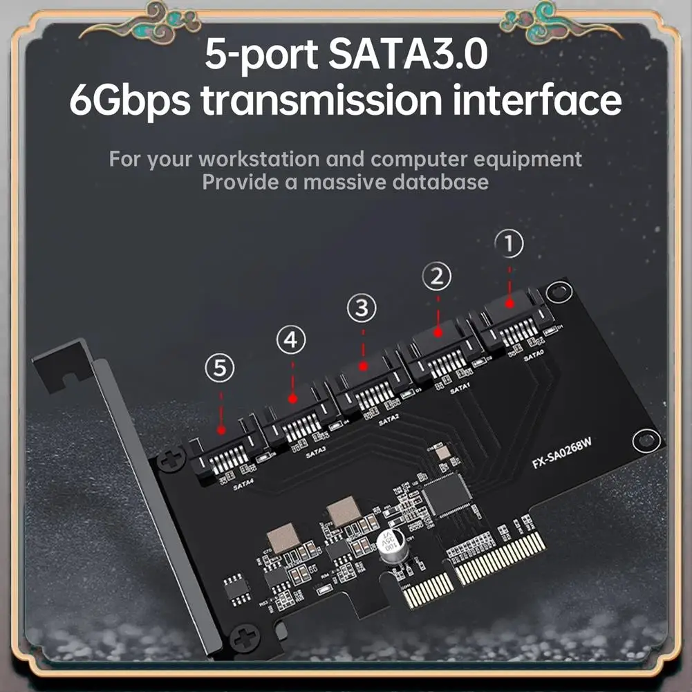 

Durable Pcie To 5 Ports SATA 3 III 3.0 6Gbps SSD Adapter PCI-E PCI Express X1 Controller Board Expansion Card Support X4 X8 X16