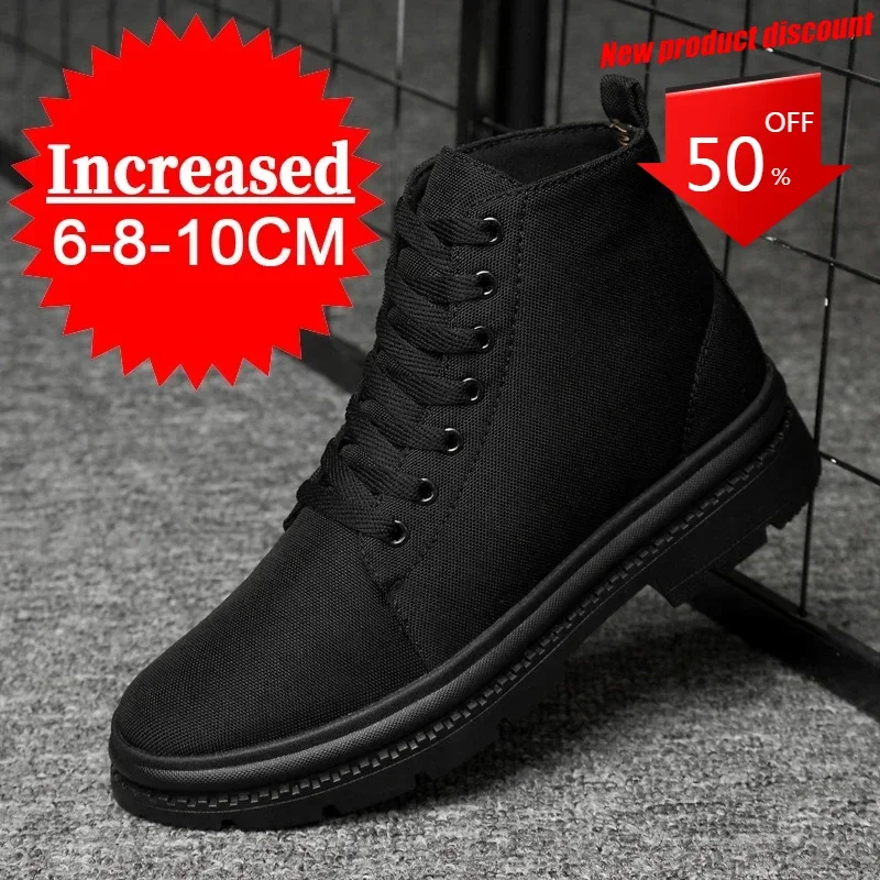 Men Boots Elevator Shoes Hidden Heels Canvas Heightening Shoes For Man Hidden Heels Increase Insole 10CM 8CM Sports Height Shoes