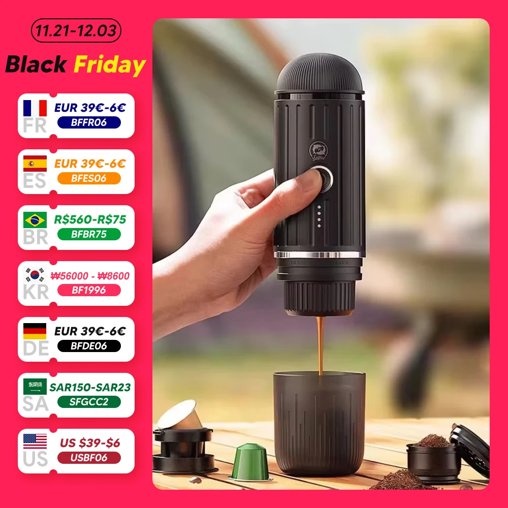 

Portable Espresso Coffee Machine for Car & Home Automatic Italian Coffee Maker Fits Original illy Pod Capsule Ground Coffee