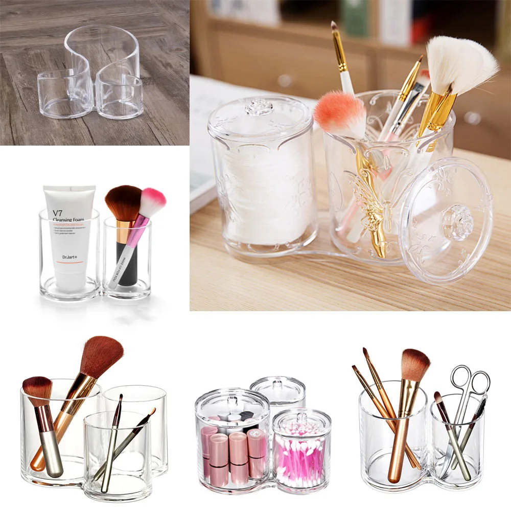 

Clear Round Plastic Container Cotton Swab Organizer Canister Storage Box Transparent Makeup Holder Desktop Storage Case for Pens