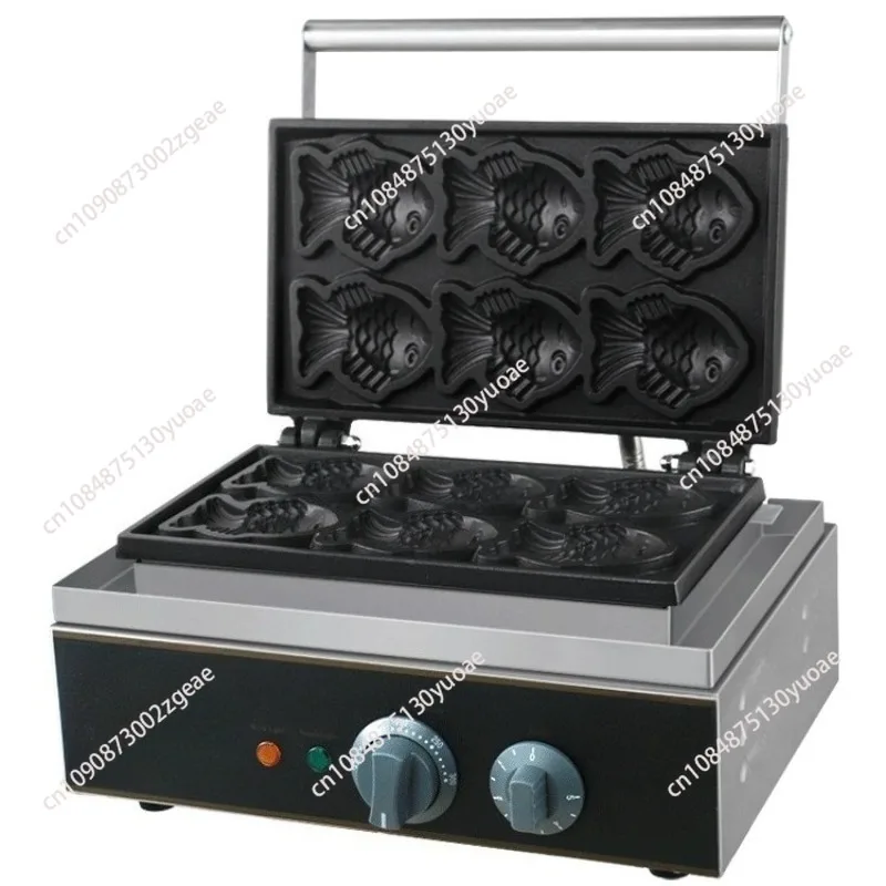 Commercial Taiyaki Machine Electric 6 Pcs Fish Waffle Maker Open Mouth Fish-shaped Cake Maker