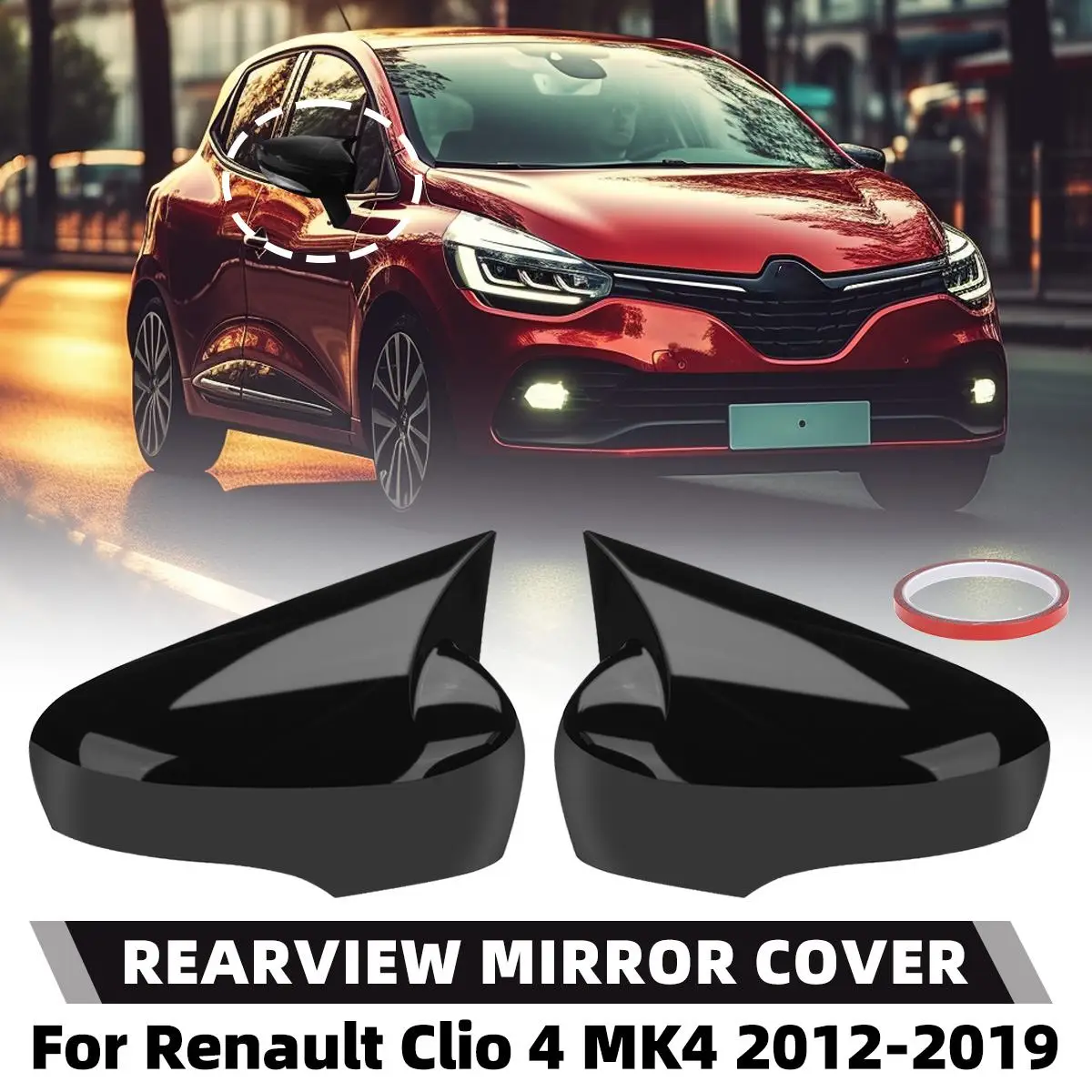 

For Renault For Clio 4 MK4 2012-2019 Pair Rear View Mirror Cap Cover Direct Add-On Left & Right