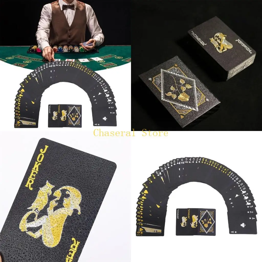 E7CE Waterproof PVC Playing Cards with Gold Square Pattern Card Deck Set for Beach and Bar Game Collectible Card