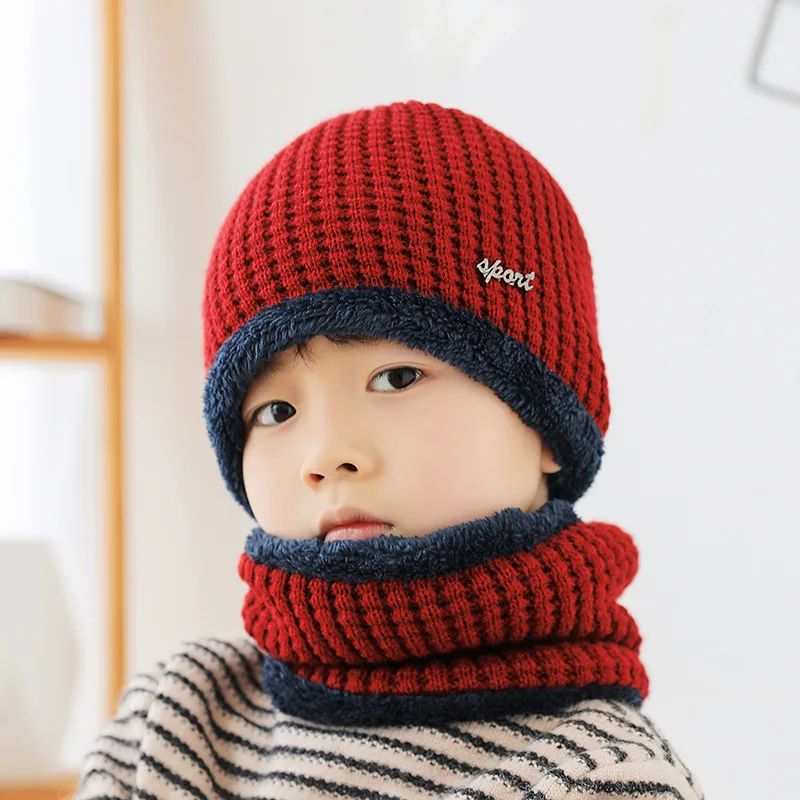 Warm Kids Winter Knitted Hat and Fleece Neck Warmer Snood Scarf Set for Boys Girls Age 2 3 4 5 6 7 8 9 10 Years Old