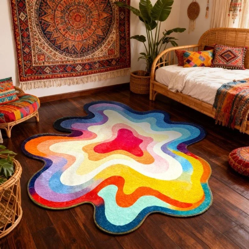 Dopamine Color Abstract Art Floor Mat Flannel Rug Soft Non Slip Washable Door Mat For Bathroom Bedroom Kitchen Home Decor